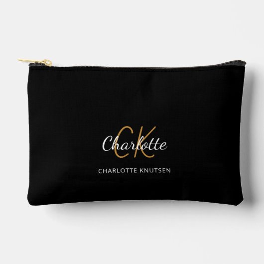 Pochette À Accessoires Nom initial du monogramme en or noir (Recto)