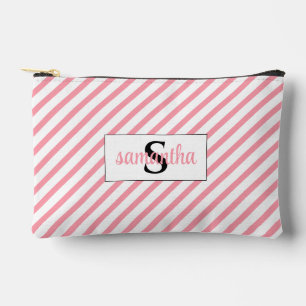Pochette À Accessoires Nom initial du monogramme rose et blanc