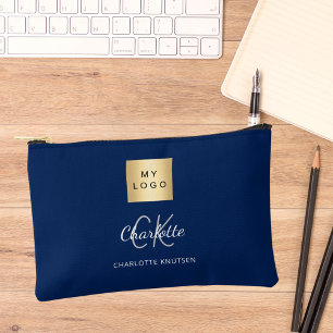 Pochette À Accessoires Nom monogramme du logo commercial bleu marine