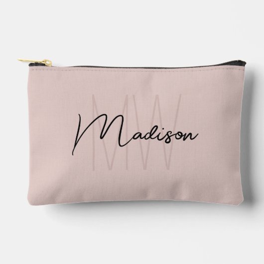 Pochette À Accessoires Nom Monogramme moderne Script Blush Pink (Recto)