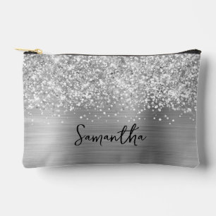 Pochette À Accessoires Nom Pailleté Argent Glamour