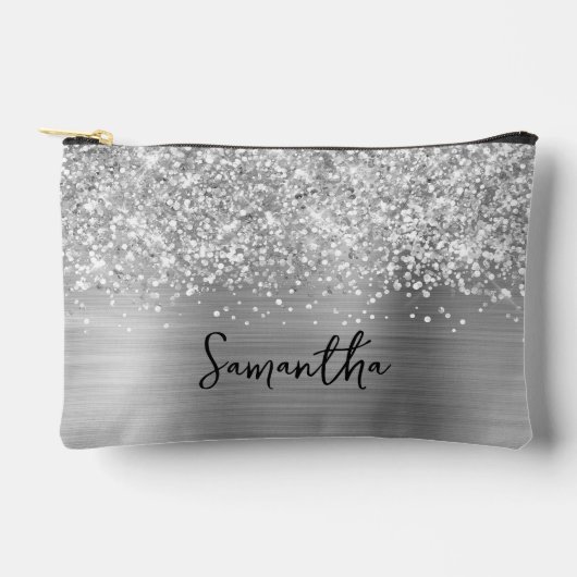 Pochette À Accessoires Nom Pailleté Argent Glamour (Recto)