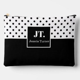 Pochette À Accessoires Nom personnalisé à pois noir et blanc amusant