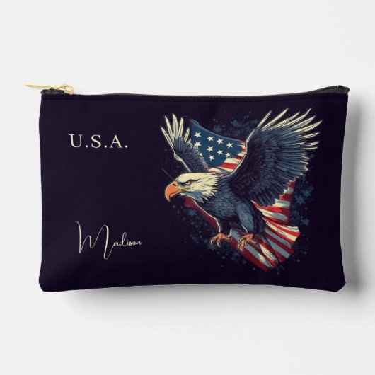 Pochette À Accessoires Nom personnalisé Aigle américaine (Recto)