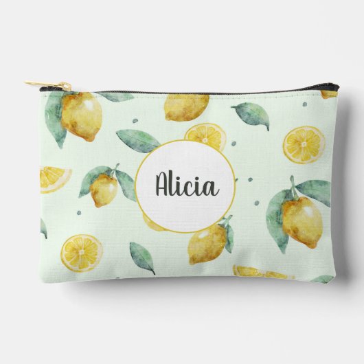 Pochette À Accessoires Nom personnalisé citrons aquarelle (Recto)