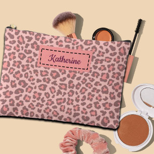 Pochette À Accessoires Nom personnalisé Empreinte de léopard tendance