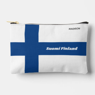 Pochette À Accessoires Nom personnalisé et texte drapeau finlandais