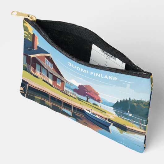 Pochette À Accessoires Nom personnalisé et texte Finlande Nature Illustra (Ouvrir)