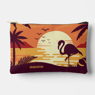 Pochette À Accessoires Nom personnalisé Flamant rose tropical