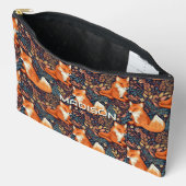 Pochette À Accessoires Nom personnalisé Foxes et Motif de feuilles (Ouvrir)