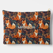 Pochette À Accessoires Nom personnalisé Foxes et Motif de feuilles (Verso)