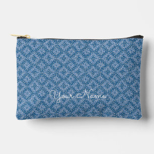 Pochette À Accessoires Nom personnalisé géométrique bleu