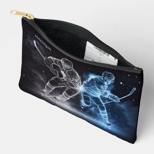 Pochette À Accessoires Nom personnalisé Hockey sur glace (Ouvrir)