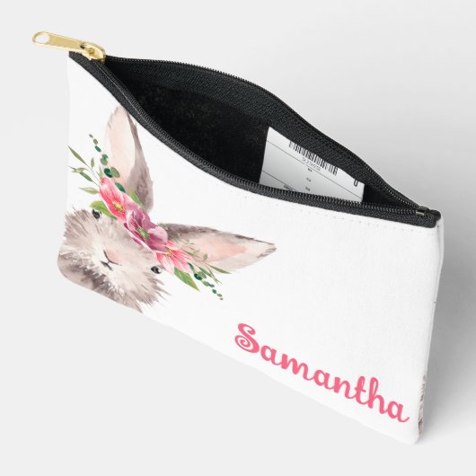 Pochette À Accessoires Nom personnalisé Lapin Rabbit fille rose (Ouvrir)