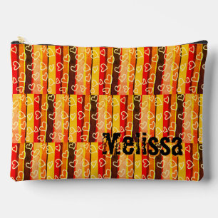 Pochette À Accessoires Nom personnalisé Melissa Rayures et cœurs rétro