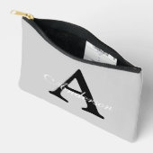 Pochette À Accessoires Nom personnalisé Monogram Arrière - plan argent (Ouvrir)