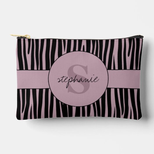 Pochette À Accessoires Nom personnalisé Monogramme Zebra stripes motif (Recto)