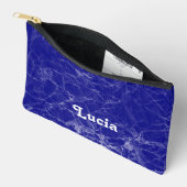 Pochette À Accessoires Nom personnalisé motif en marbre bleu (Ouvrir)