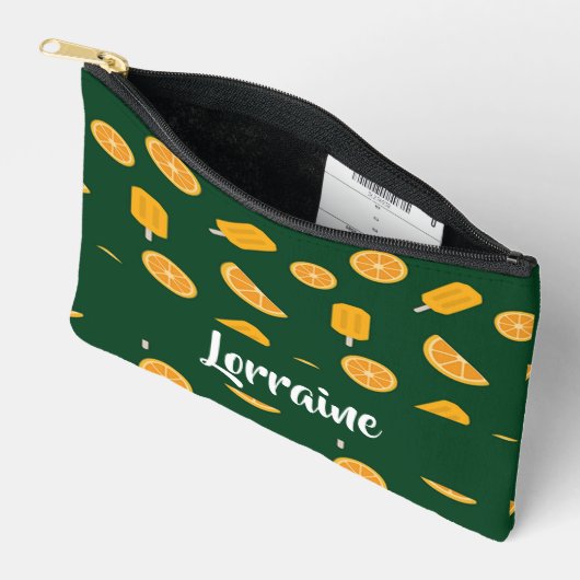Pochette À Accessoires Nom personnalisé orange tranches et crème glacée v (Ouvrir)