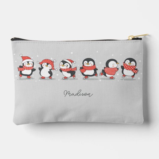 Pochette À Accessoires Nom personnalisé Patinage Penguins (Verso)