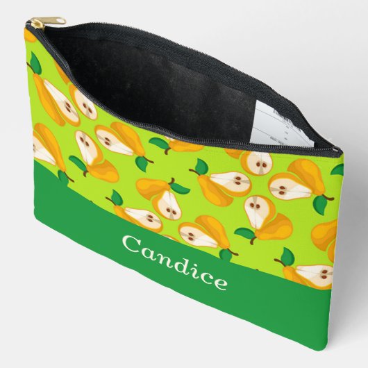 Pochette À Accessoires Nom personnalisé perles orange sur vert (Ouvrir)