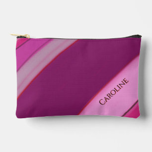 Pochette À Accessoires Nom personnalisé Rayures Rose Plum
