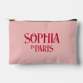 Pochette À Accessoires Nom personnalisé rouge français sur fond rose pous (Recto)