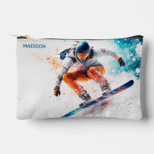 Pochette À Accessoires Nom personnalisé Snowboardeur