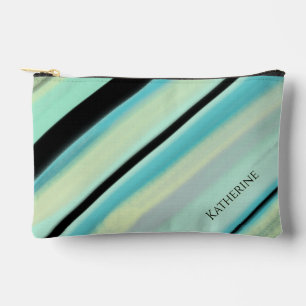 Pochette À Accessoires Nom personnalisé Turquoise Jaune Rayures noires