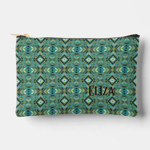 Pochette À Accessoires Nom personnalisé Turquoise Noir Dessin à la main