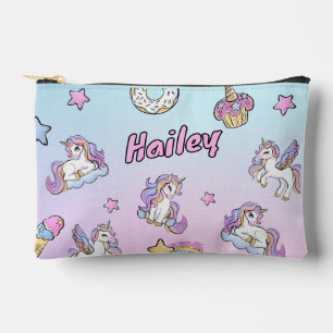 Pochette À Accessoires Nom personnalisé Unicorn Retour à l'école Imprimé