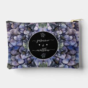 Pochette À Accessoires Noms de Couple Floral Noir Classique Mariage