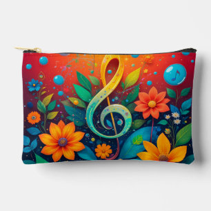 Pochette À Accessoires Note Musicale Artistique Entourée De Fleurs Coloré