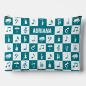 Pochette À Accessoires Notes et instruments de musique turquoise et blanc (Recto)
