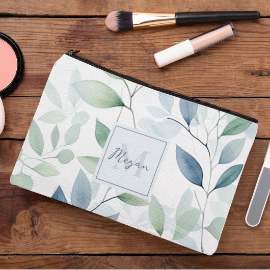 Pochette À Accessoires Oasis Tranquille Aquarelle Feuilles Monogramme et