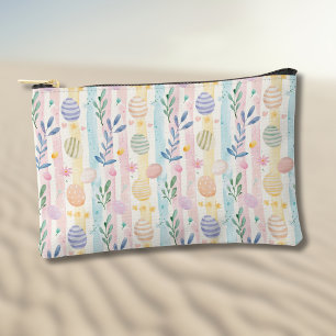 Pochette À Accessoires Œufs de Pâques à rayures pastel élégants aquarelle