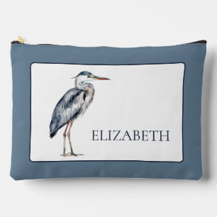 Pochette À Accessoires Oiseau de Héron Bleu Côtier Personnalisé