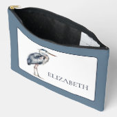Pochette À Accessoires Oiseau de Héron Bleu Côtier Personnalisé (Ouvrir)
