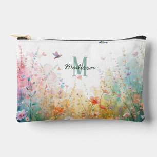 Pochette À Accessoires Oiseaux aquarelle printemps monogramme floral Fleu