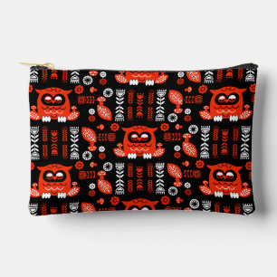 Pochette À Accessoires Orange Et Black Folk Art Hibou Nordique