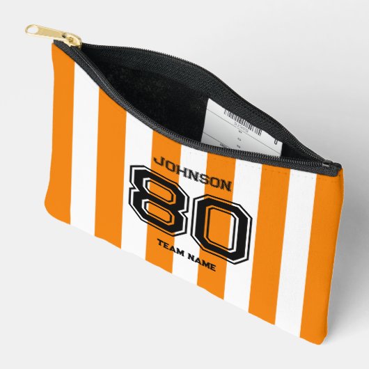 Pochette À Accessoires Orange Stripe Sports Team Nom personnalisé Équipe (Ouvrir)