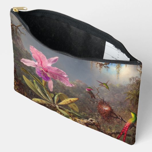 Pochette À Accessoires Orchidée de Cattleya et trois colibris par Heade (Ouvrir)