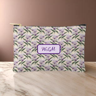 Pochette À Accessoires Orchidées blanches violettes délicates sur crème V