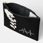 Pochette À Accessoires Orchidées noires et blanches modernes Monogramme f (Ouvrir)