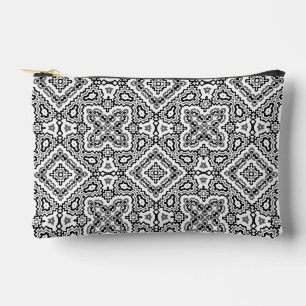 Pochette À Accessoires ornement ethnique motif géométrique noir et blanc