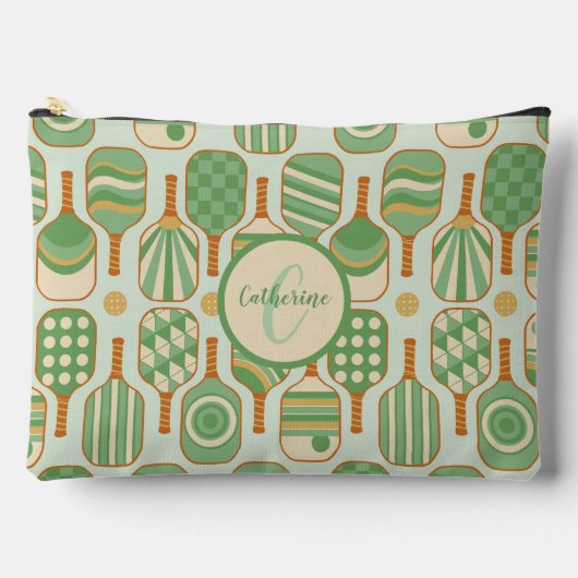 Pochette À Accessoires Pagaies de Pickleball Vert avec Monogramme (Recto)