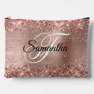 Pochette À Accessoires Pailleté Or Rose Feuille Monogramme Fantaisie