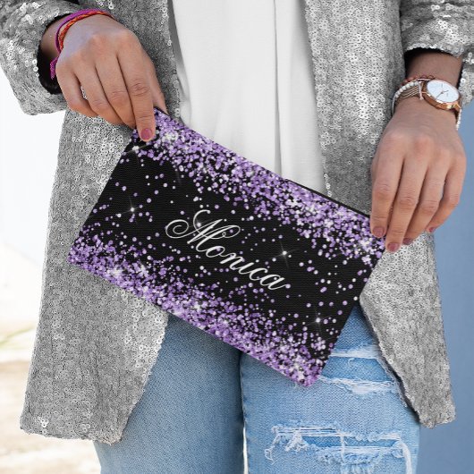 Pochette À Accessoires Paillette Violet Clair Noir