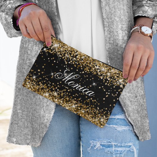Pochette À Accessoires Paillettes dorées Noir