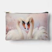 Pochette À Accessoires Paire de cygnes sur la florale rose (Recto)